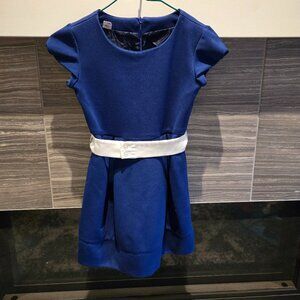 Girls Royal Blue Cap Sleeve Party Dress with White Belt | Size 6